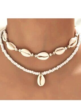Shell Choker Necklace Cowrie Sexy Surfer Hawaii Beads Boho Tropical Beach Trendy